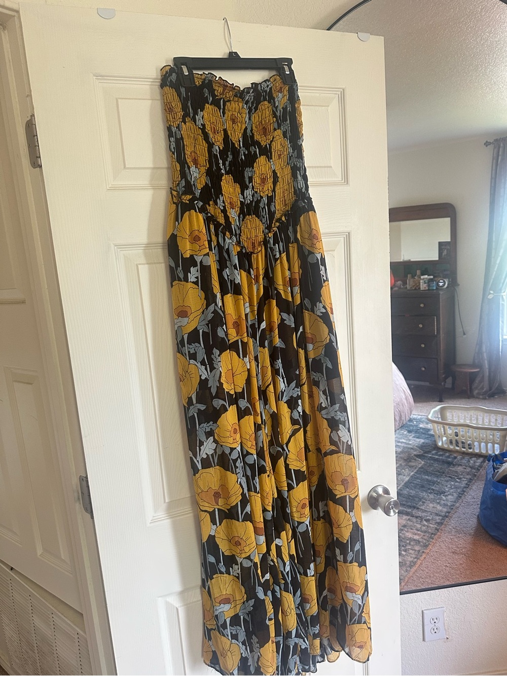 Free People Black Maxi Skirt with Yellow Floral Print